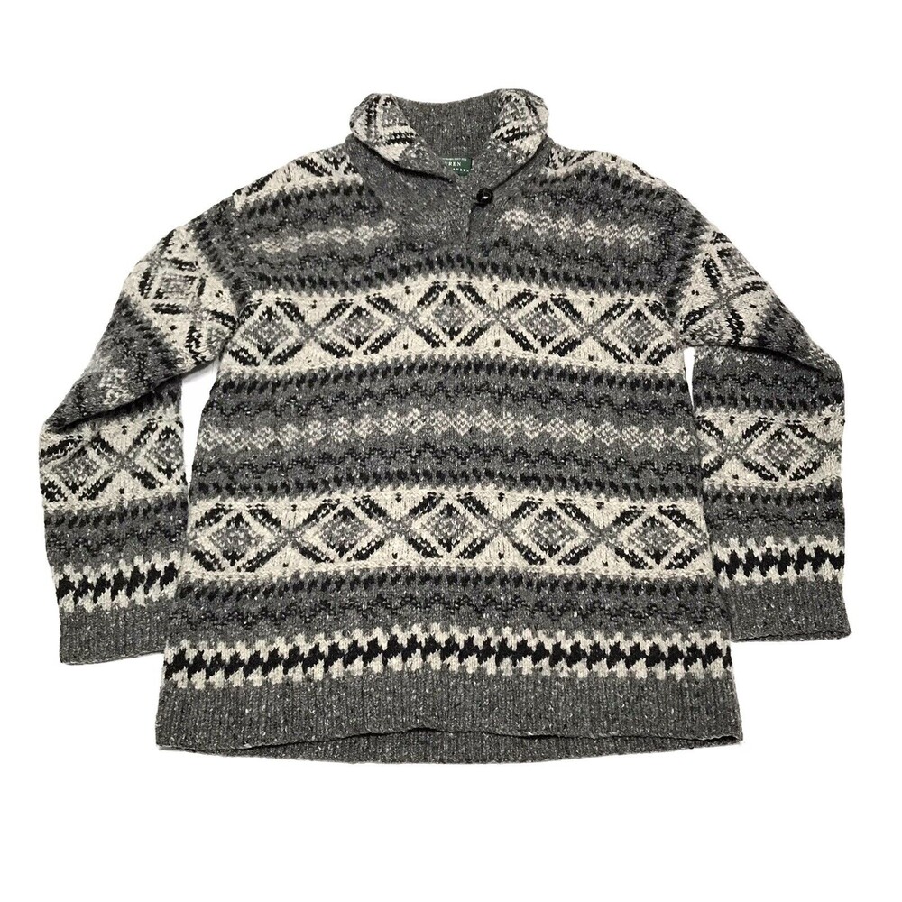 Lauren Ralph Lauren Womens Shawl Collar Wool Knit Sweater XL Fair Isle